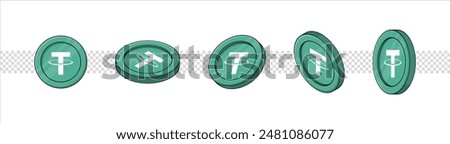 Tether USDT coin cryptocurrency illustration on isolated background