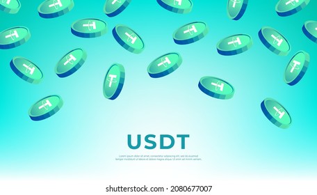 Monedas de otros (USDT) cayendo del cielo. Fondo del banner del concepto de criptodivisa USDT.