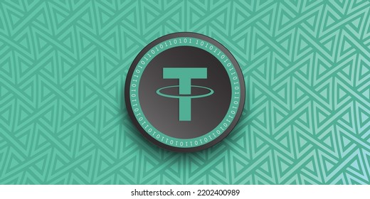 Tether (USDT) crypto coin token vector illustration. Virtual currency symbol banner and background