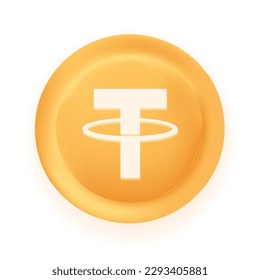 Tether USDT crypto currency 3D coin vector illustration isolated on white background. Can be used as virtual money icon, logo, emblem, sticker and badge designs.