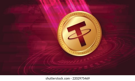 Tether USDT crypto currency coin futuristic technology vector illustration banner, background and wallpaper template 