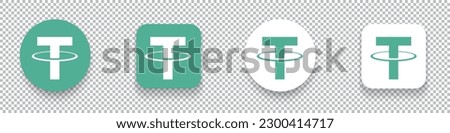 Tether USDT crypto currency logo symbol set isolated on transparent background vector