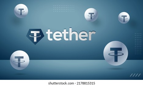 Tether (USDT) cryptocurrency background. Block chain based fintech virtual money concept crypto logo vector illustration template.