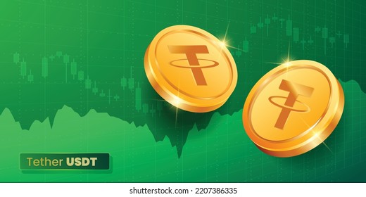 Tether USDT cryptocurrency coins on financial chart background vector illustration svg