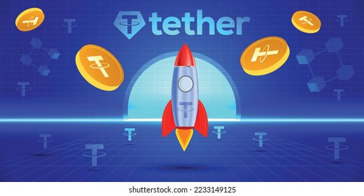 Tether USDT cryptocurrency futuristic banner. Finance and Technology concept vector background