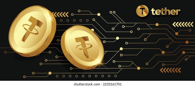 Tether USDT Cryptocurrency golden coins vector illustration banner and background