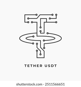 Logotipo de criptomoneda de moneda estable Tether (USDT) de líneas delgadas, Ilustración vectorial.