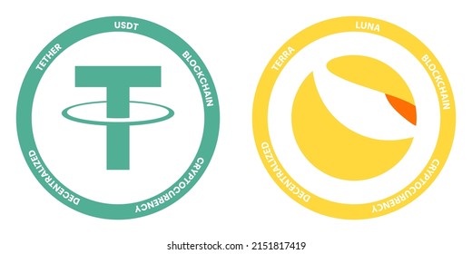 Tether USDT and Terra LUNA crypto logos. Cryptocurrency symbol set vector illustration template