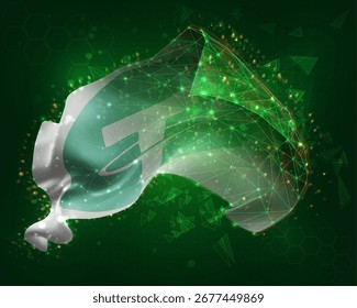 Tether, vector 3d flag on green background