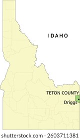 Teton County and city of Driggs location on Idaho state map
