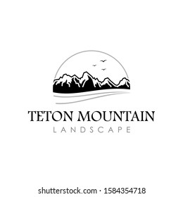 Teton mountain logo design in black color, vector for landscape or nature design template