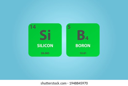Tetraboron Silicide SiB4 molecule. Simple molecular formula consisting of Silicon, Boron,  elements. Chemical compound simplified structure on blue background, for chemistry education
