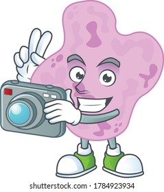 Tetracoccus photographer mascot design concept using an expensive camera. Vector illustration