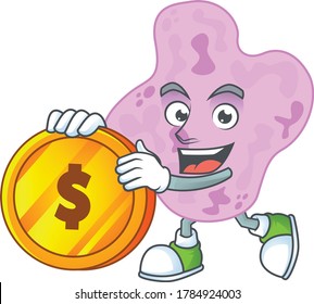 Tetracoccus rich cartoon character have big gold coin. Vector illustration