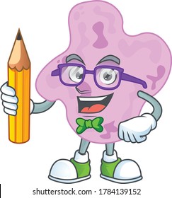 Tetracoccus student cartoon character studying with pencil. Vector illustration