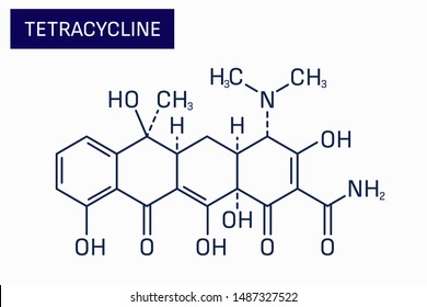 Tetracycline Skeletal Structure – A Broad Spectrum Antibiotic Drug. Vector Illustration Of Chemical Formula C22H24N2O8.