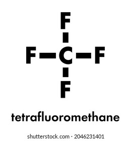 Tetrafluoromethane (carbon tetrafluoride, CF4) greenhouse gas molecule. Skeletal formula.