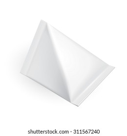 Tetrahedron Food Milk Carton Packages Blank White. Illustration Isolated On White Background. Mock Up Template Ready For Your Design. Vector EPS10