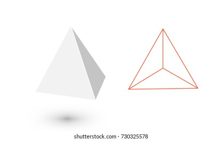 Tetrahedron is a geometric figure. Hipster Fashion minimalist design.Platonic solids. Tetrahedron flat design vector illustrations, thin line art. Vector illustration.
