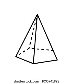 Tetrahedron geometric shape projection of dashed and straight lines figure with sharp angles and even size sides in shape of regular triangles vector