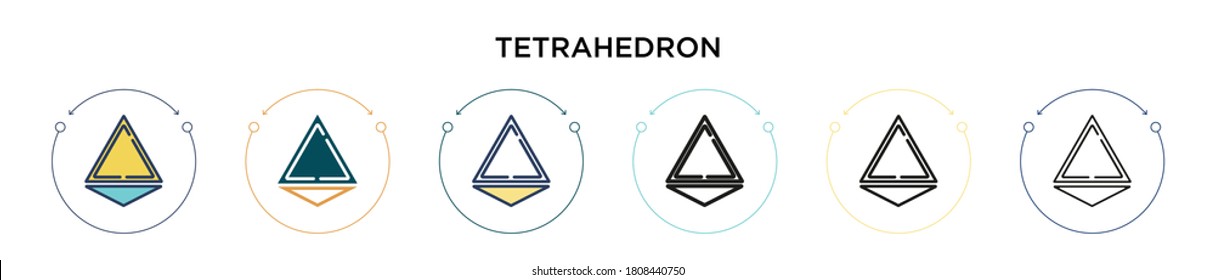 Tetrahedron icon in filled, thin line, outline and stroke style. Vector illustration of two colored and black tetrahedron vector icons designs can be used for mobile, ui, web
