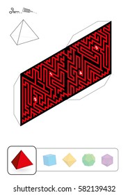 TETRAHEDRON MAZE - template of one of five platonic solid labyrinths - Print on heavy paper, cut it out, make a 3d model and find the right way from 1 to 4.