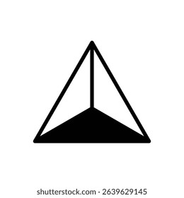Tetrahedron. Outlined stroke vector icon with black-filled details.