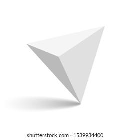 Tetrahedron with shadow. White triangular pyramid. Vector illustration.