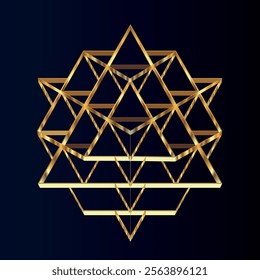 Tetrahedron, Star, Sacred Geometry. Merkaba in metallic gold. Vector illustration