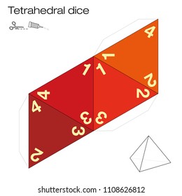 Tetrahedron template, four sided tetrahedral dice - one of the five platonic solids - make a 3d item with out of the net and play dice. Illustration on white background. svg