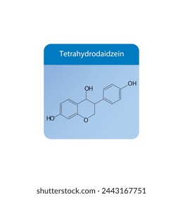 Tetrahydrodaidzein skeletal structure diagram.Isoflavanone compound molecule scientific illustration on blue background. svg