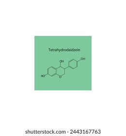 Tetrahydrodaidzein skeletal structure diagram.Isoflavanone compound molecule scientific illustration on green background. svg