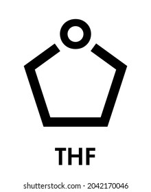 Tetrahydrofuran (THF, Oxolane) Solvent Molecule. Skeletal Formula.