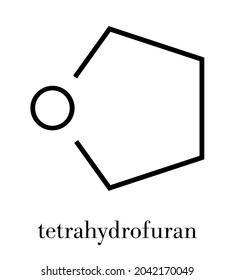 Tetrahydrofuran (THF, Oxolane) Solvent Molecule. Skeletal Formula.