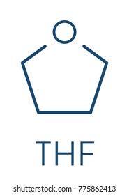 Tetrahydrofuran (THF, Oxolane) Solvent Molecule. Skeletal Formula.