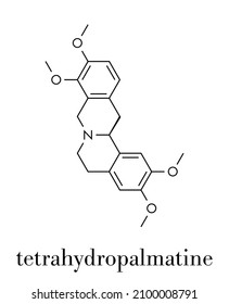 Molécula alcaloide herbal de tetrahidropalmatina (THP). Fórmula esquelética.