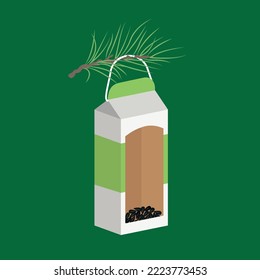 Tetrapack bird feeder - illustration, vector