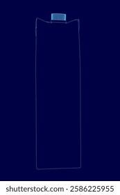 Tetrapack outline made of blue lines isolated on dark background. Vector illustration.