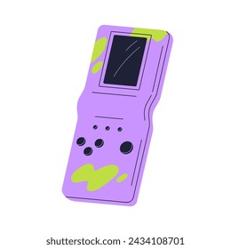 Tetris, vieja consola de juegos retro, gadget de los 80 y 90, juguete electrónico. Dispositivo de juego de los años 90, gamepad. Accesorio de los noventa, consola. Ilustración de vector plana nostálgica aislada sobre fondo blanco