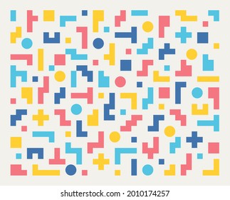 Tetris-shaped figures are combined to make a pattern. Simple pattern design template.