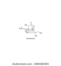 Tetrodotoxin skeletal structure diagram.marine toxin compound molecule scientific illustration.