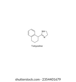 Tetryzoline flat skeletal molecular structure α1 agonist drug used in nasal congestion treatment. Vector illustration.
