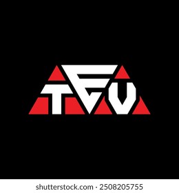 TEV triangle letter logo design with triangle shape. TEV triangle logo design monogram. TEV triangle vector logo template with red color. TEV triangular logo Simple, Elegant, and Luxurious design.
