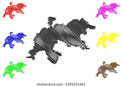 Tewkesbury Non-metropolitan district, Borough (United Kingdom of Great Britain and Northern Ireland, ceremonial county Gloucestershire or Glos, England) map vector illustration, scribble sketch map