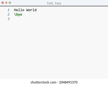 TeX Language Hello World Program Sample In Editor Window