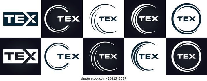 Logotipo de TEX. Diseño T E X. Letra TEX blanca. TEX, diseño de logo de letra TEX. Diseño del logotipo de la letra X en ORO,