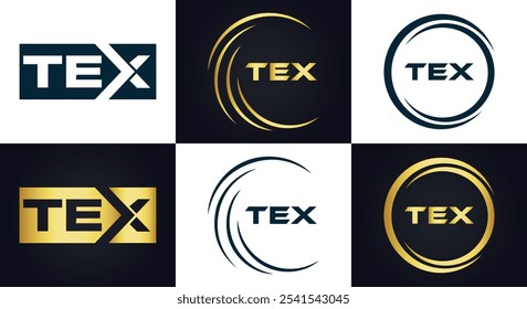 Logotipo de TEX. Diseño T E X. Letra TEX blanca. TEX, diseño de logo de letra TEX. Diseño del logotipo de la letra X en ORO,