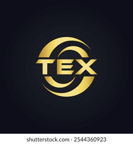 TEX logo. T E X design. White TEX letter. TEX, T E X letter logo design. T E X letter logo design in GOLD,