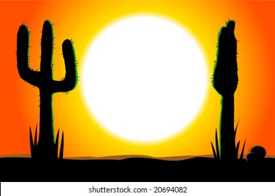 Tex Mex food concept with sunset and two desert cactus silhouettes