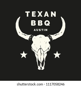 Texan BBQ Austin Longhorn Food and Drink Illustration Logo Vector